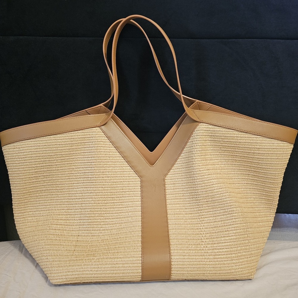 Viola Castellani Raffia Straw Leather Trim Tote Shoulder Bag Tan